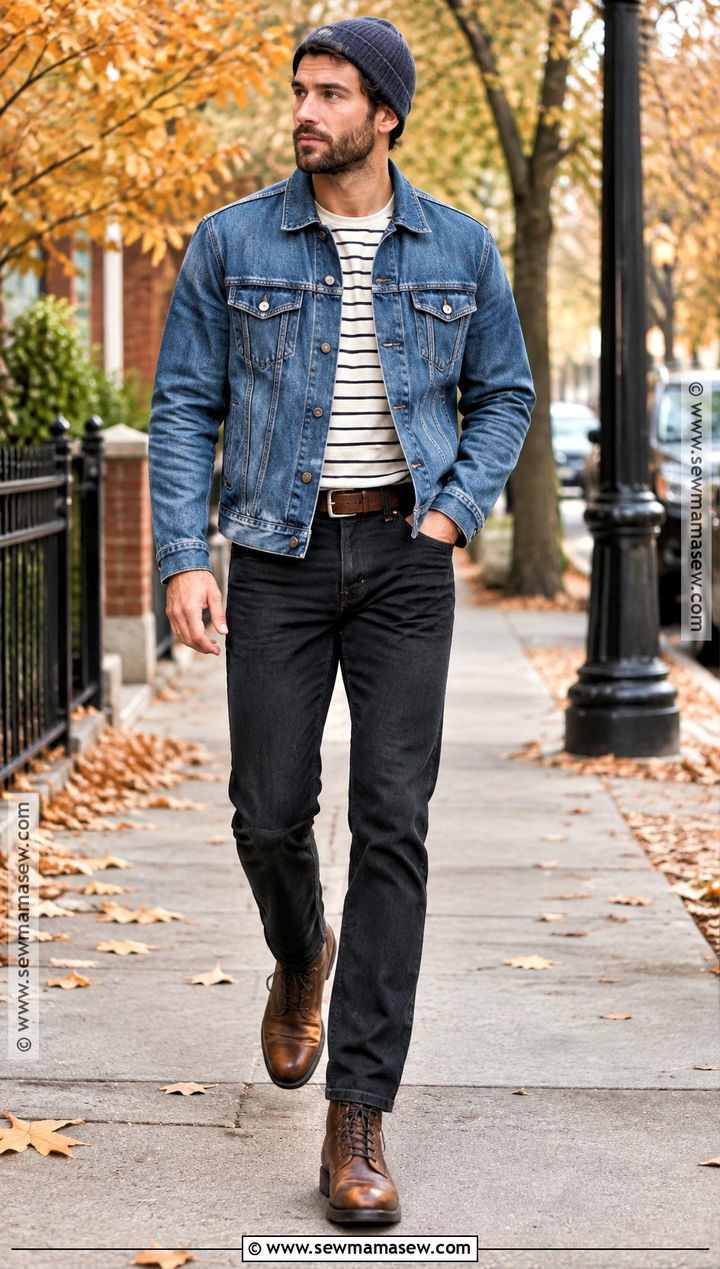 Double Denim Outfit With Leather Boots - 25 fall fits for men