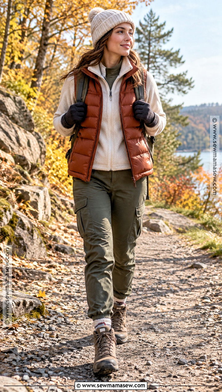 Down Vest With Fleece And Cargo Pants - 20 30 degree weather outfit fall ideas