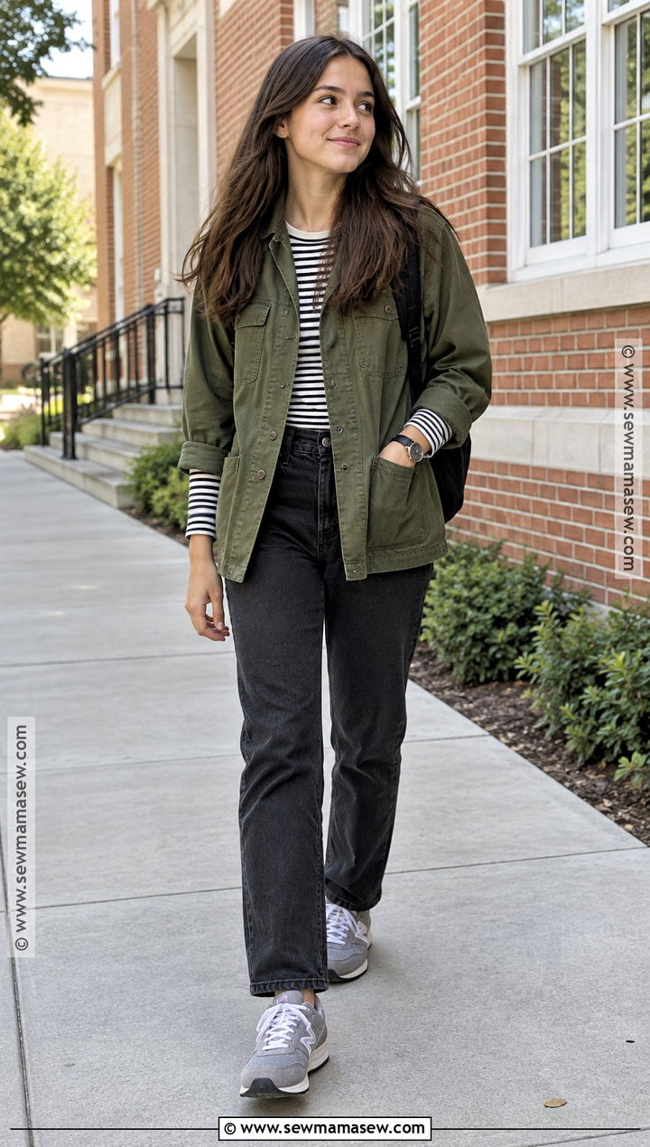 Downtown Chore Jacket And Black Jeans Outfit - 20 Back To School Outfits Downtown for Girls