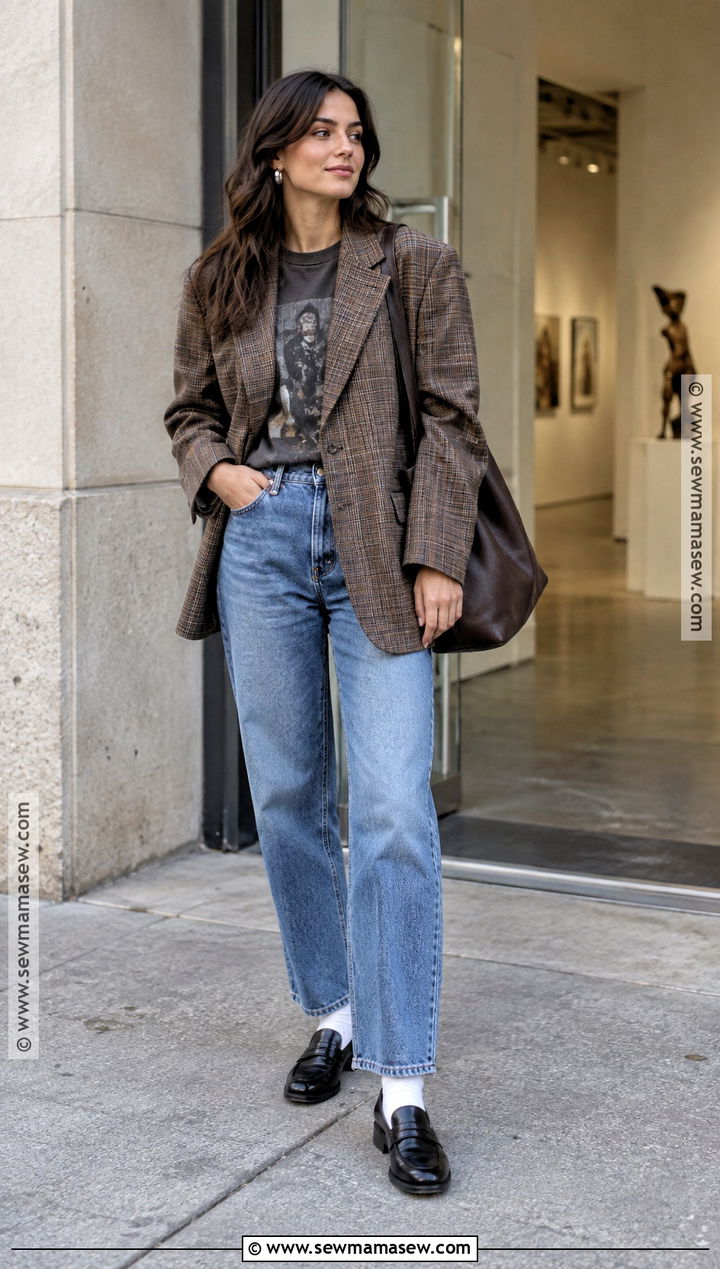 Downtown Fall Outfit With Blazer And Relaxed Jeans - 20 downtown outfits fall