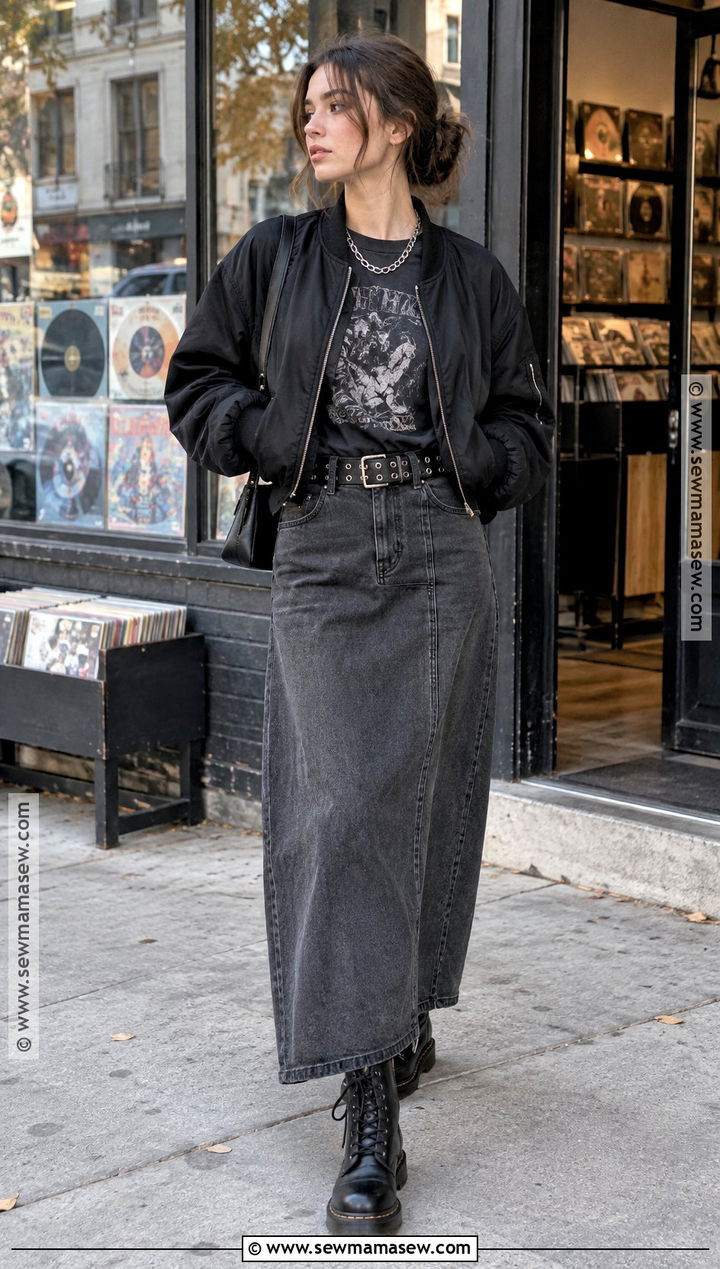 Downtown Fall Outfit With Graphic Tee And Maxi Skirt - 20 downtown outfits fall