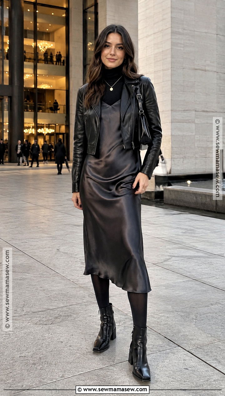 Downtown Fall Outfit With Slip Dress And Turtleneck - 20 downtown outfits fall