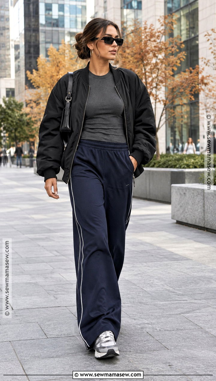Downtown Fall Outfit With Track Pants And Bomber Jacket - 20 downtown outfits fall