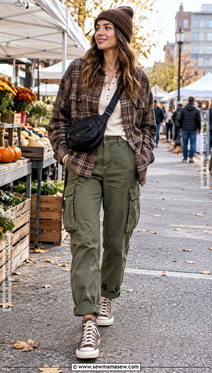 Downtown Girl Flannel And Cargo Pants Outfit - 20 downtown girl autumn outfits