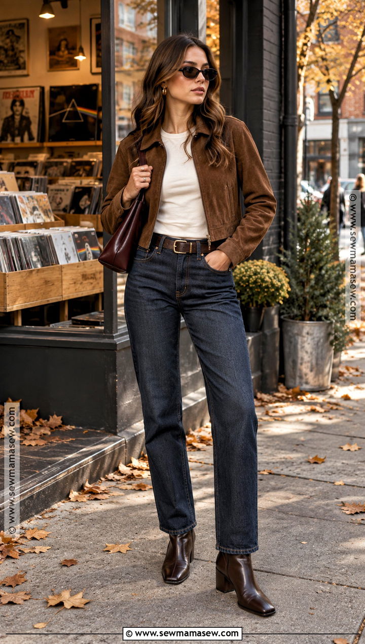 Downtown Girl Suede Jacket And Dark Jeans Outfit - 20 downtown girl autumn outfits