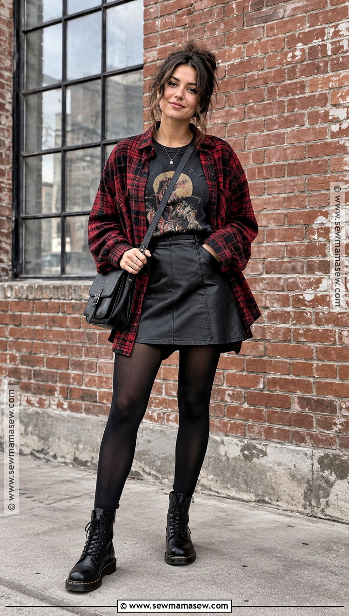 Dr Martens With A Leather Skirt And Graphic Tee - 20 dr martens outfit fall ideas