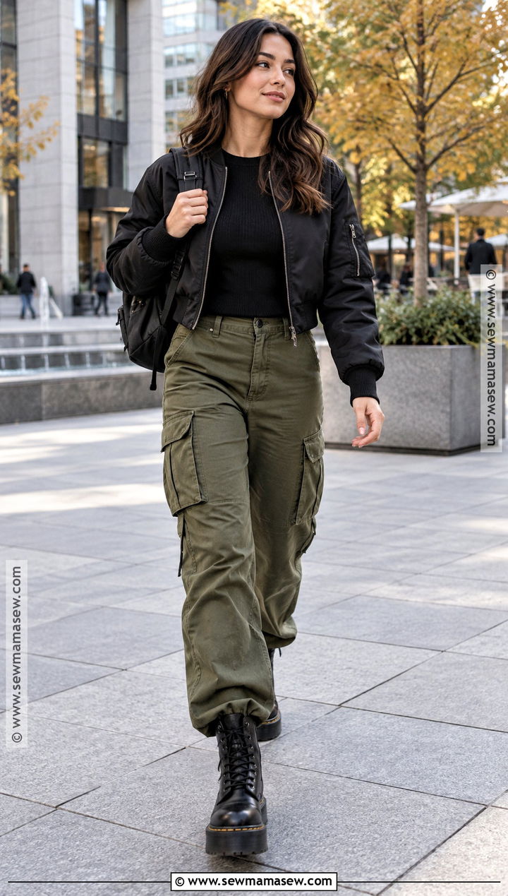 Dr Martens With Cargo Pants And A Bomber Jacket - 20 dr martens outfit fall ideas