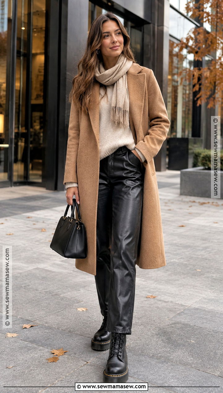 Dr Martens With Leather Pants And Knit Sweater - 20 dr martens outfit autumn ideas