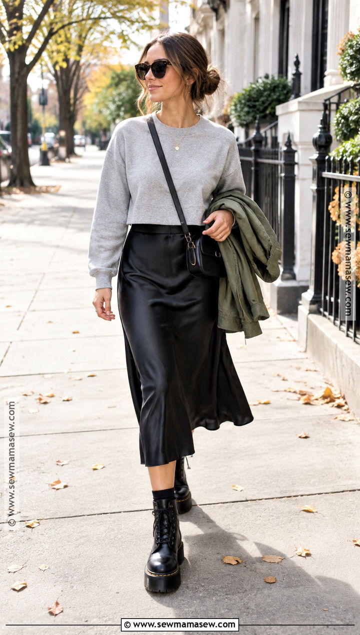 Dr Martens With Midi Skirt And Sweatshirt - 20 dr martens outfit autumn ideas