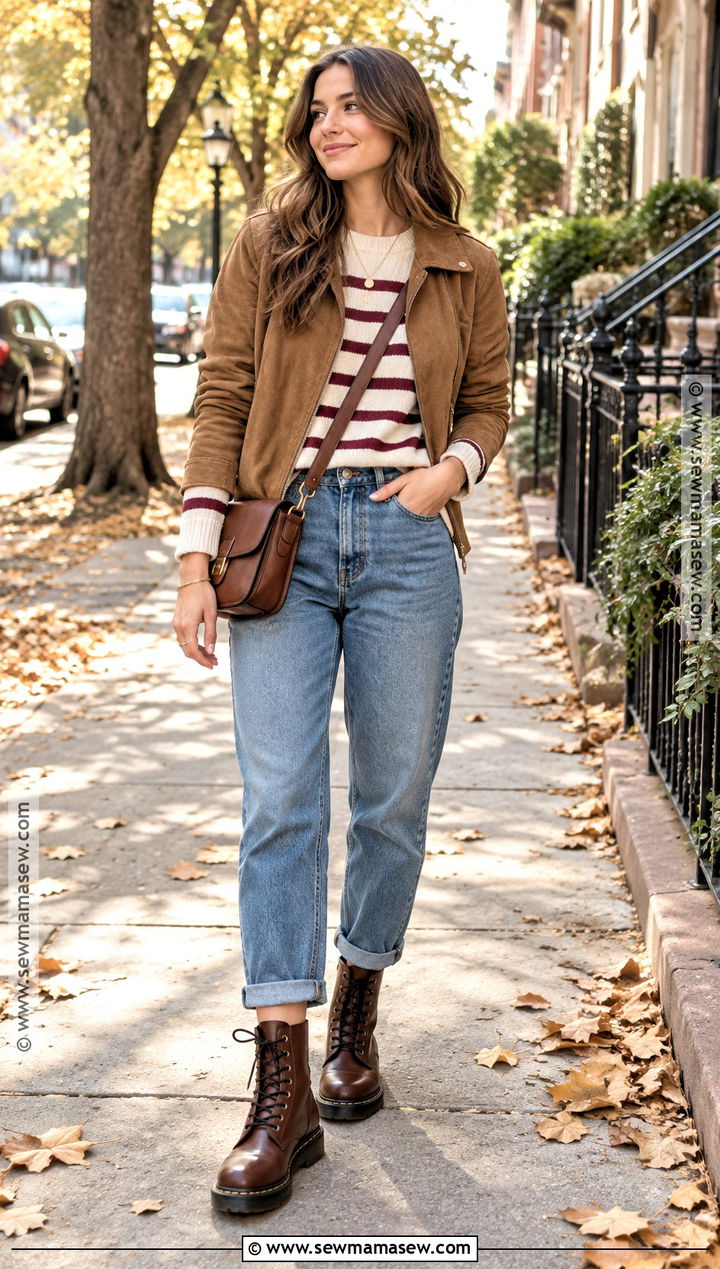 Dr Martens With Mom Jeans And A Striped Sweater - 20 dr martens outfit fall ideas
