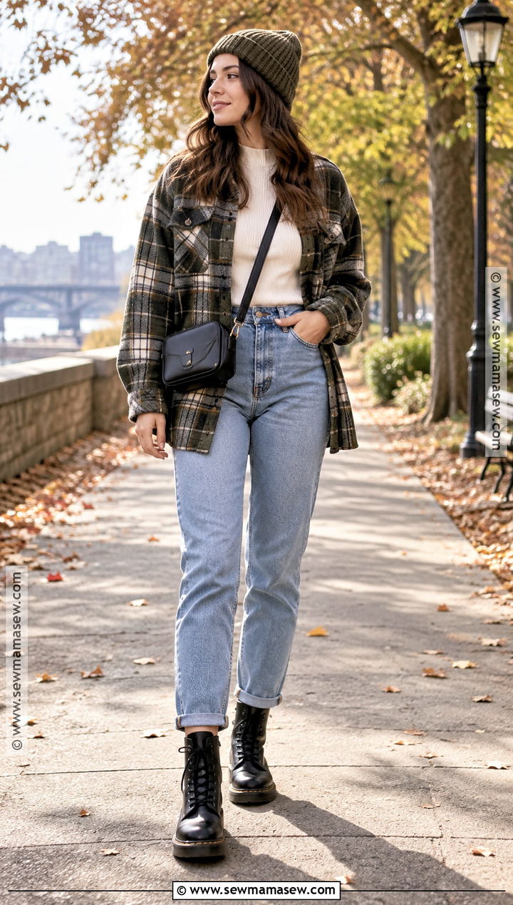 Dr Martens With Mom Jeans And Shacket - 20 dr martens outfit autumn ideas