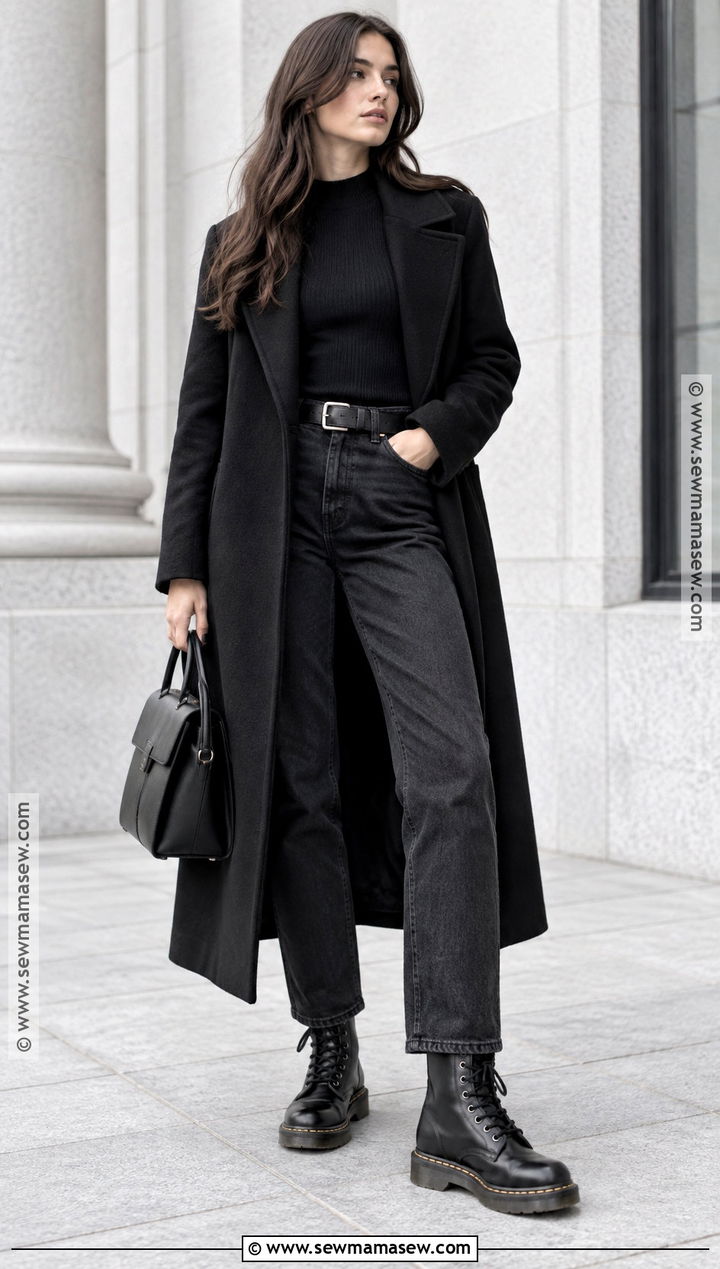 Dr Martens With Monochrome Black Layers - 20 dr martens outfit autumn ideas