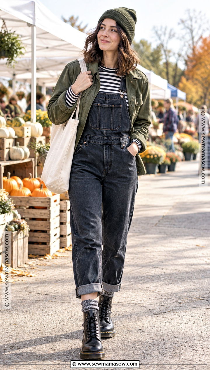 Dr Martens With Overalls And Striped Top - 20 dr martens outfit autumn ideas