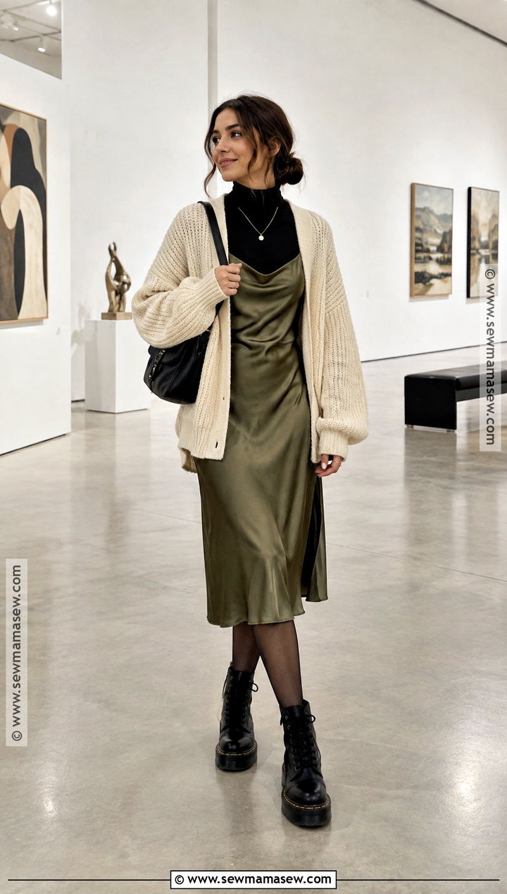 Dr Martens With Slip Dress And Chunky Cardigan - 20 dr martens outfit autumn ideas