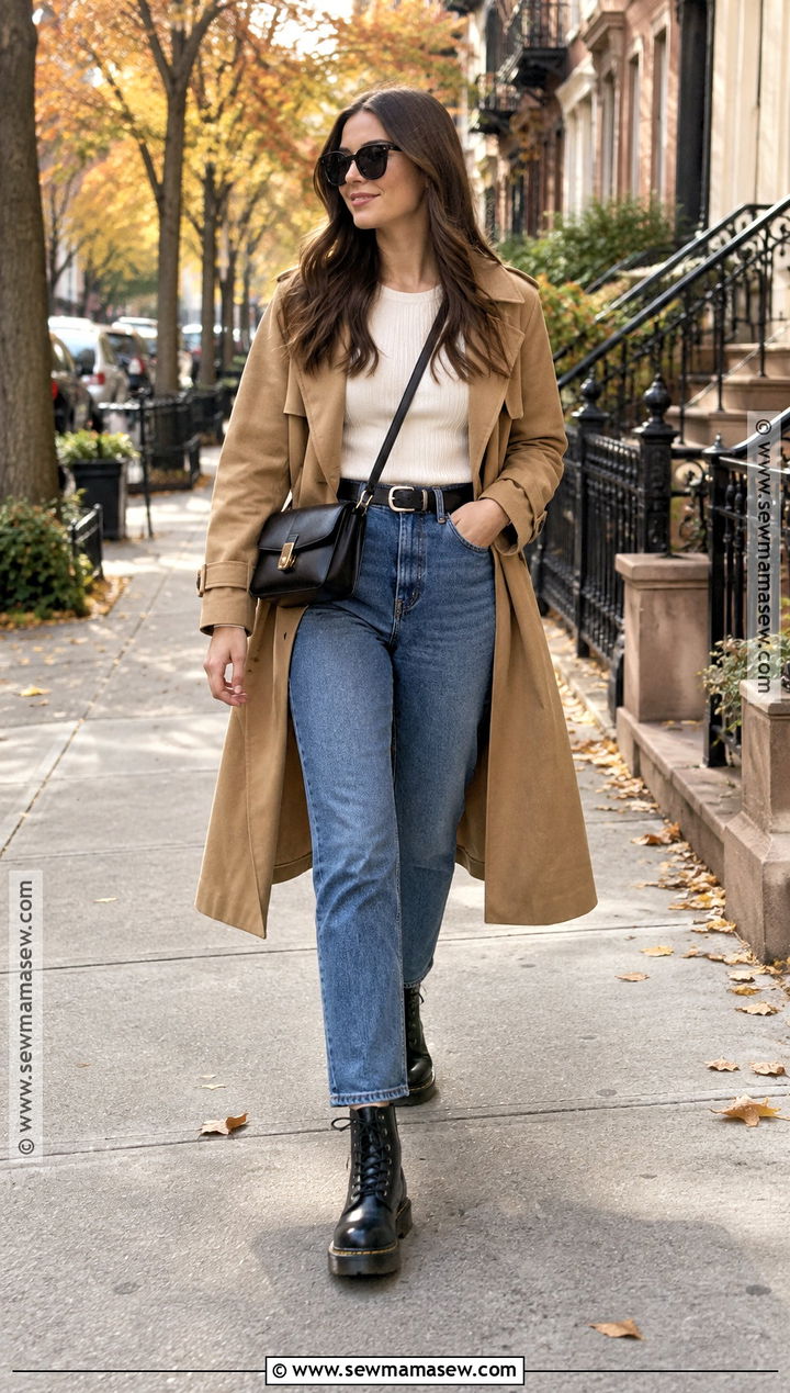 Dr Martens With Straight Leg Jeans And Trench Coat - 20 dr martens outfit autumn ideas