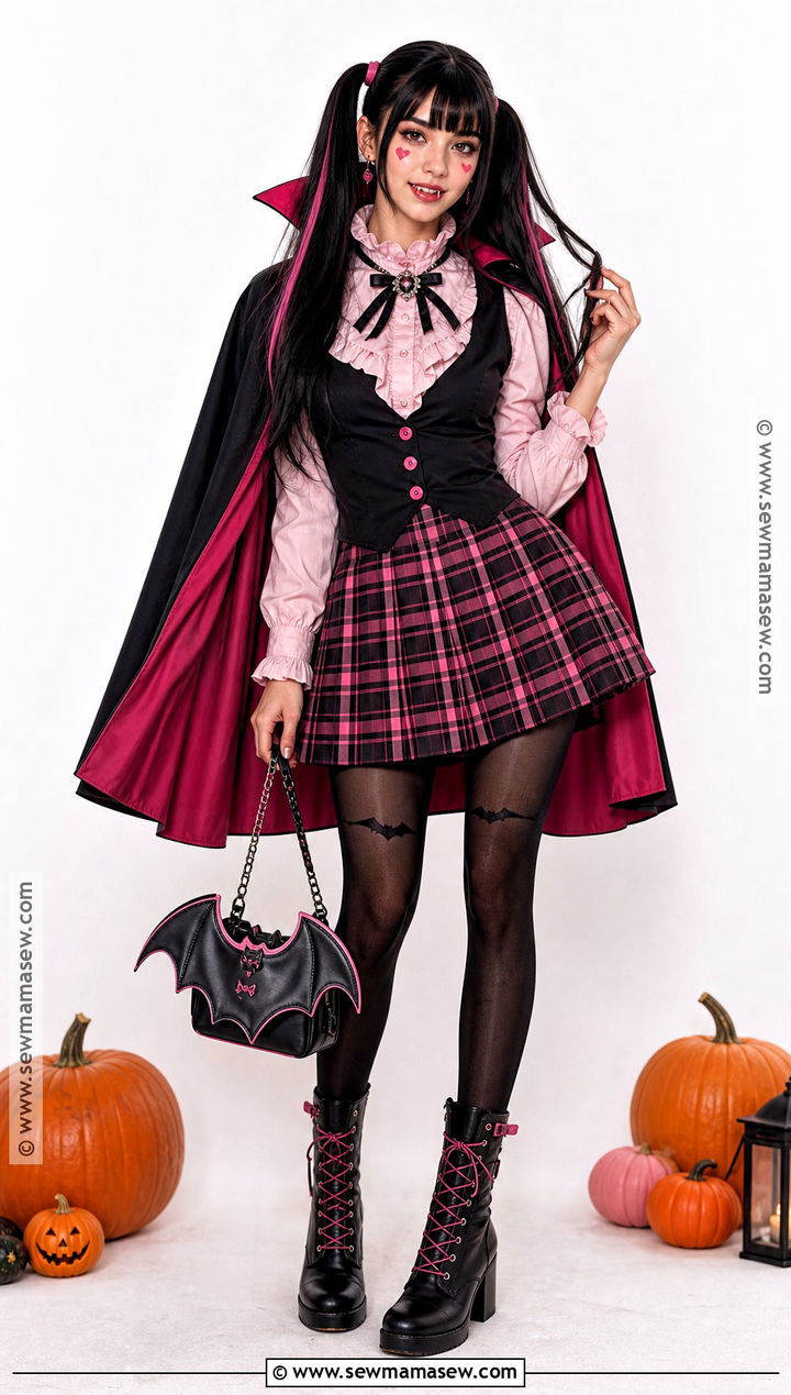Draculaura Costume With Pink Plaid Skirt - 50 monster high costume ideas