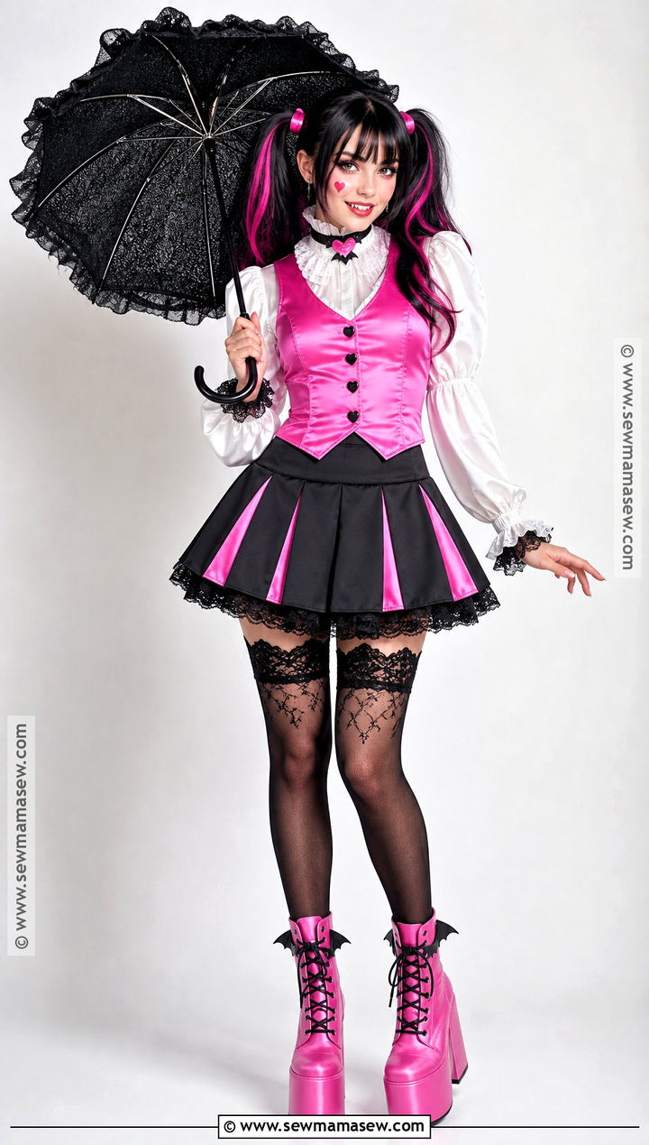 Draculaura Costume With Pink Vest - 35 Monster High Dolls Costume Ideas