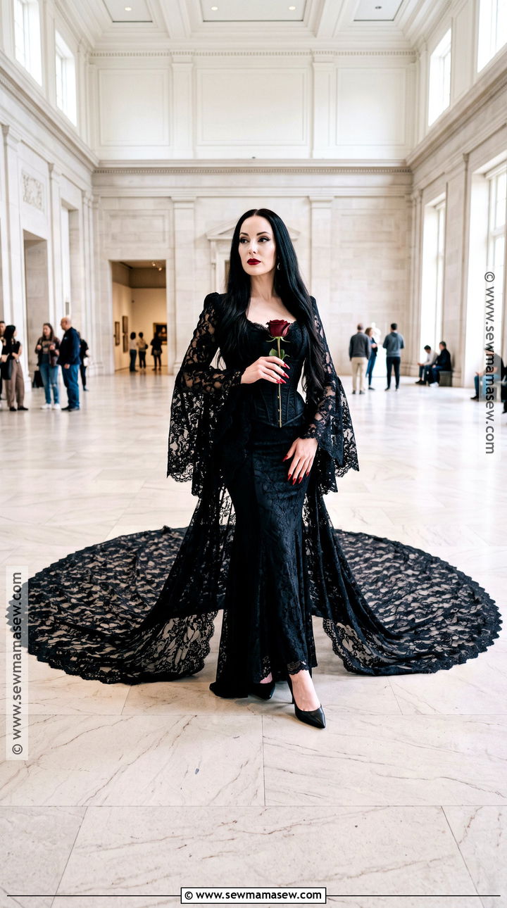 Dramatic Train Morticia Addams Costume - 45 morticia addams costume ideas