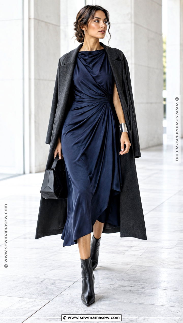 Draped Fall Dress With Sculptural Accessories - 15 fall dress trends 2026