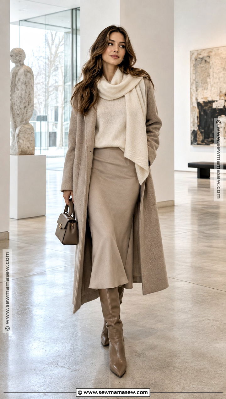 Draped Sweater And Midi Skirt Winter Outfit - 15 2026 fall winter fashion ideas