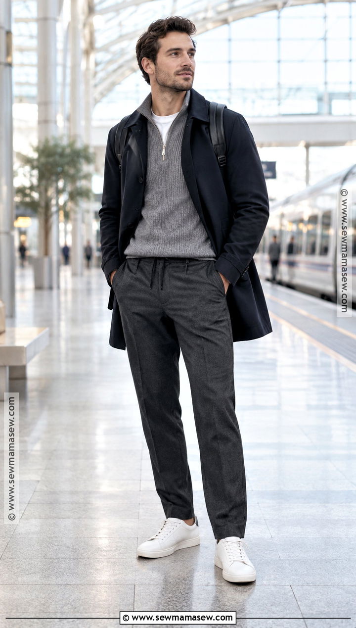 Drawstring Wool Pants With Quarter Zip Sweater - 15 Autumn Pants for Men