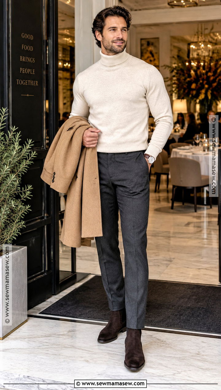 Dressy Thanksgiving Outfit With Turtleneck - 15 Thanksgiving Outfit Men Fall Ideas