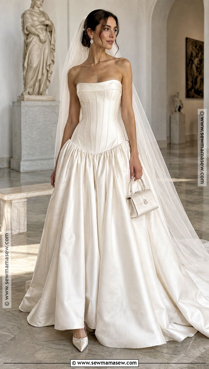 Drop Waist Corset Bridal Gown With Veil - 20 fall bridal outfits