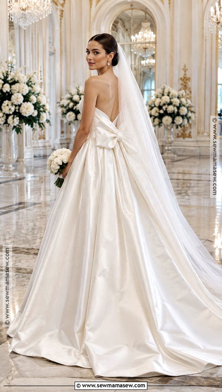 Drop Waist Satin Wedding Dress With Bow - 15 Late Fall Wedding Dress Ideas