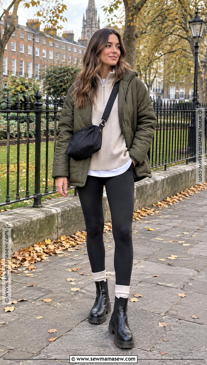 Dublin Fall Quilted Jacket Outfit With Leggings And Chelsea Boots - 15 dublin ireland outfits fall