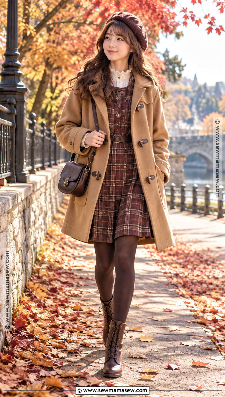 Duffle Coat And Plaid Dress Shoujo Girl Fall Outfit - 20 shoujo girl fall outfits