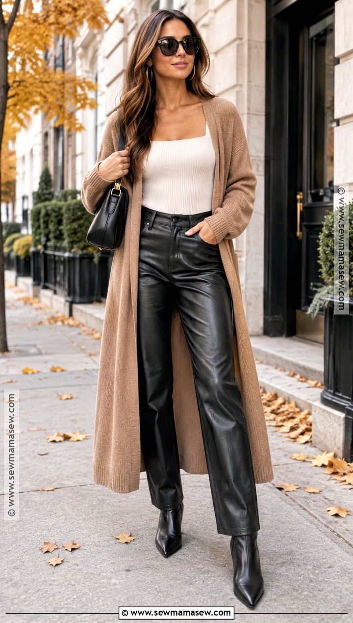 Duster Cardigan With Faux Leather Pants - 15 duster cardigan outfit fall ideas