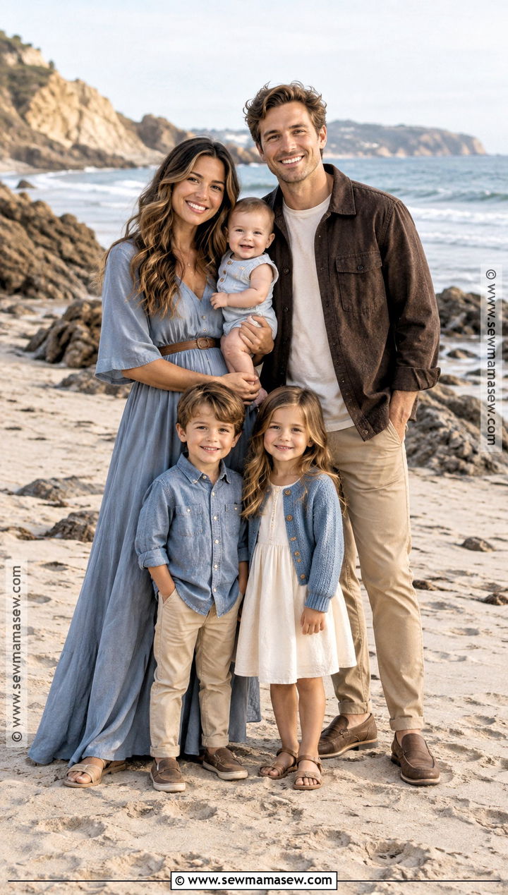 Dusty Blue And Brown Beach Family Outfit - 15 fall family pictures outfits beach