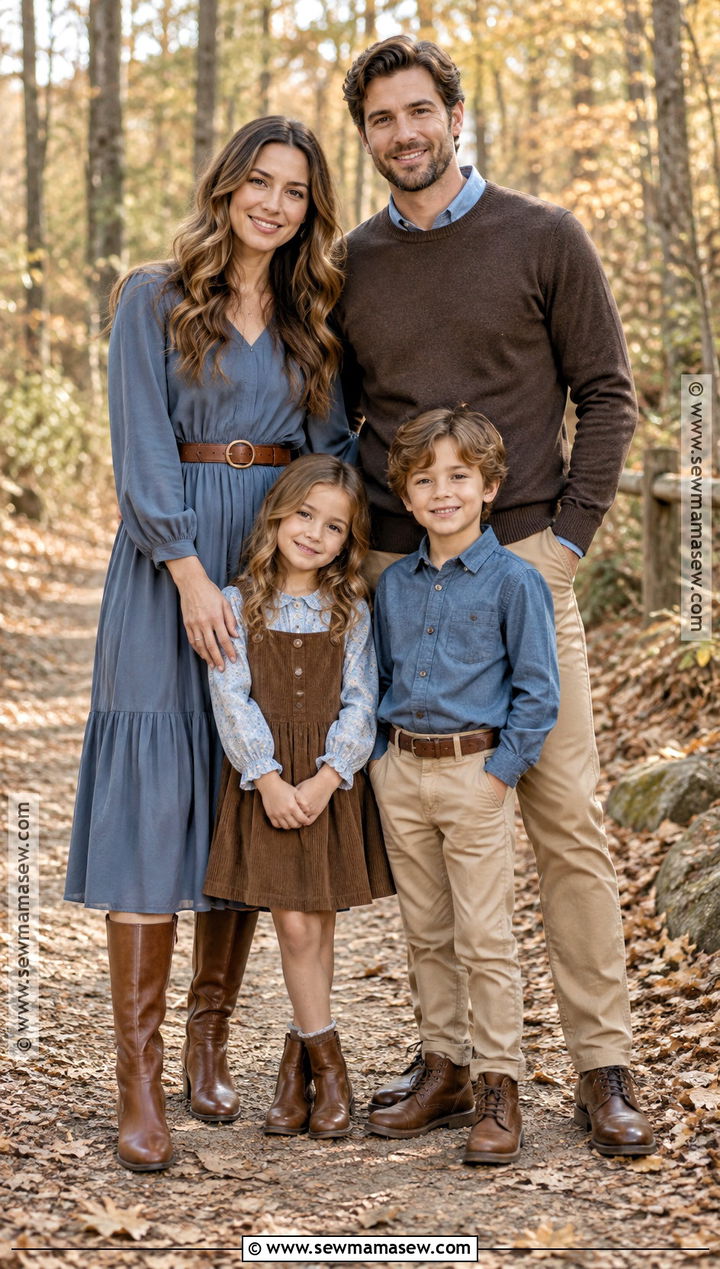 Dusty Blue And Brown Fall Family Photo Outfit - 20 fall outfit photoshoot family pics ideas