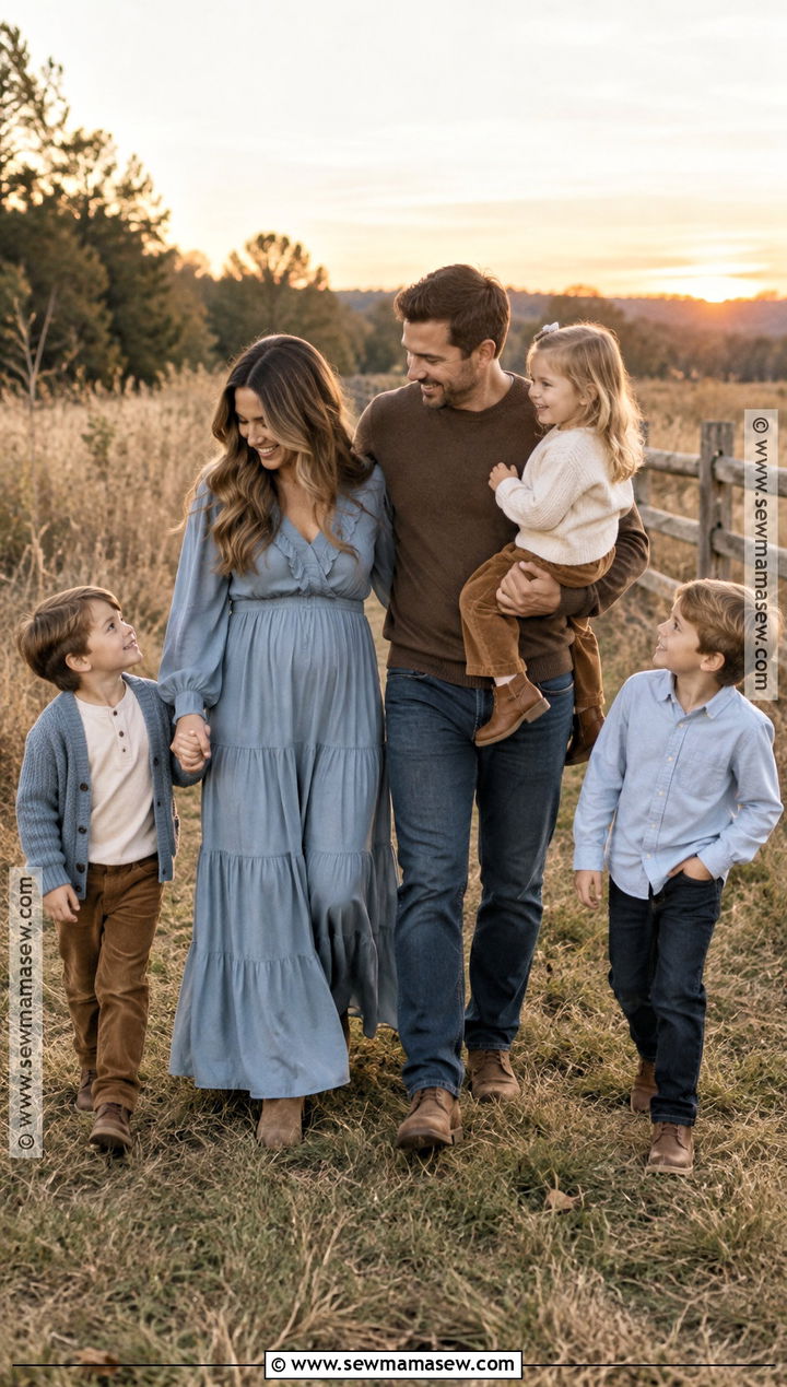 Dusty Blue And Brown Fall Sunset Family Outfits - 15 fall sunset family pictures outfits