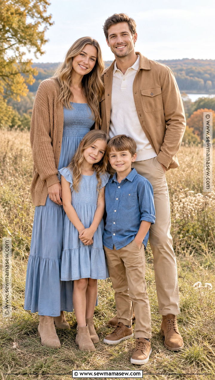 Dusty Blue And Camel Fall Family Photoshoot Outfit - 20 fall family photoshoot outfits