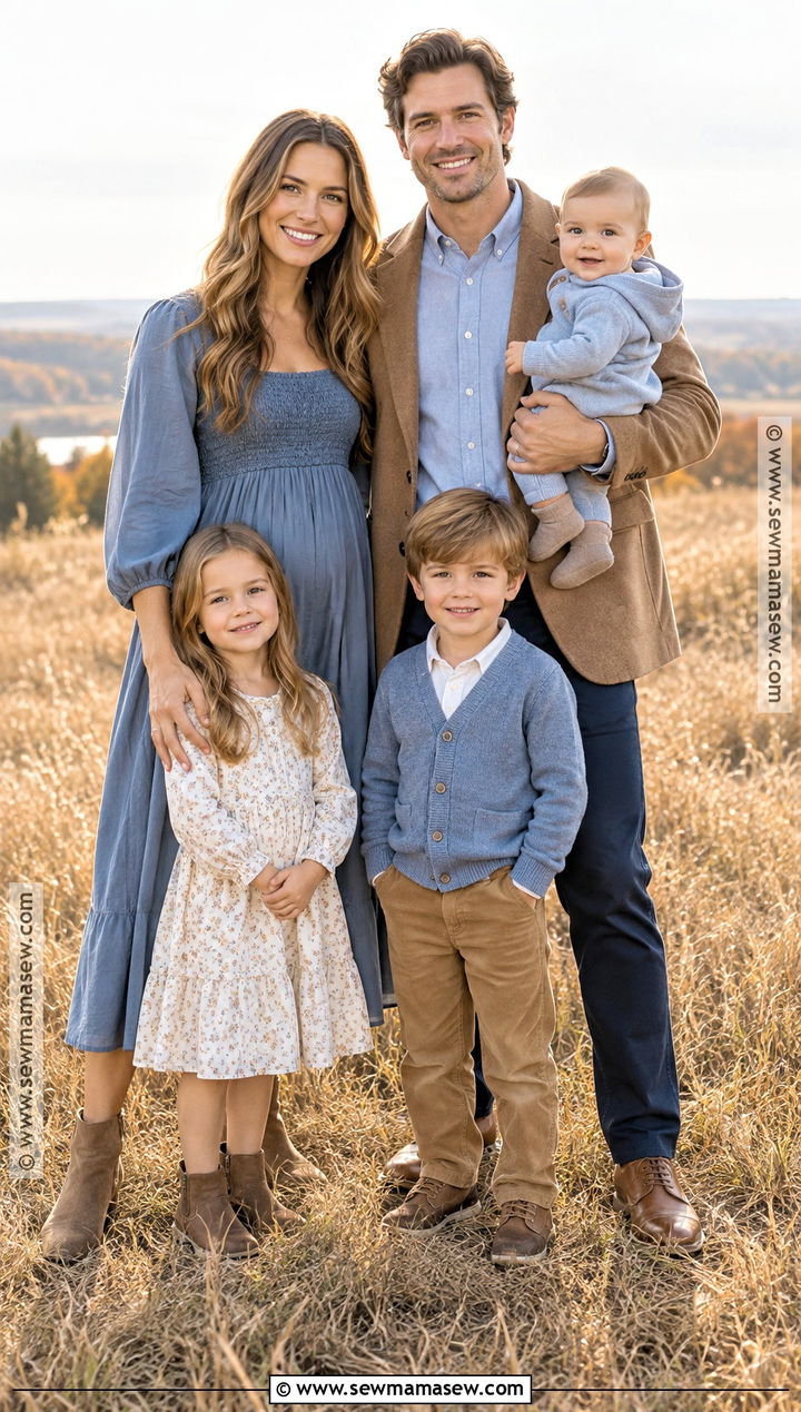 Dusty Blue And Camel Family Photoshoot Outfit - 25 autumn family photoshoot outfits