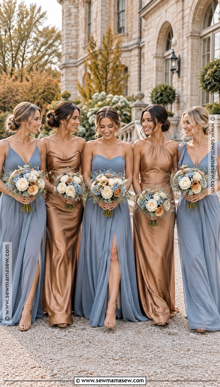 Dusty Blue And Caramel Bridesmaid Dresses - 15 Autumn Wedding Colors Palette Bridesmaid Dresses