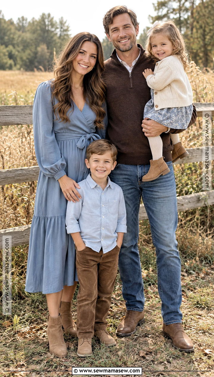 Dusty Blue And Chocolate Brown Fall Family Picture Outfit - 20 fall picture outfits for family