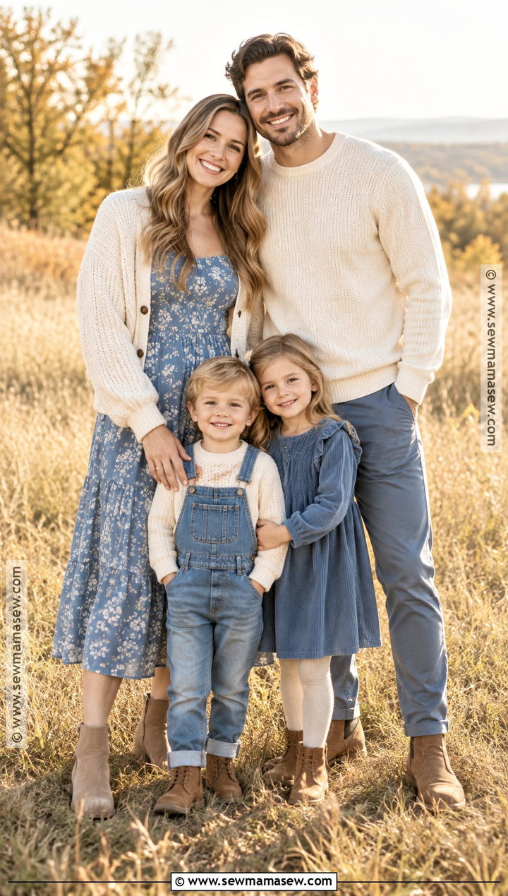 Dusty Blue And Cream Fall Family Picture Outfit - 25 casual fall family picture outfits