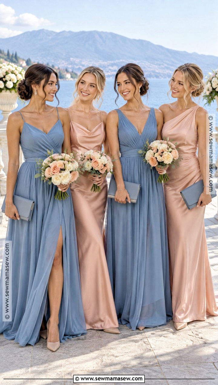 Dusty Blue And Peach Bridesmaid Dresses - 15 September Bridesmaid Dresses Color Palettes