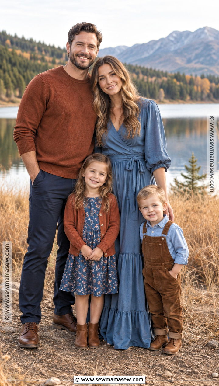 Dusty Blue And Rust Fall Family Photo Outfits - 15 fall family photos outfits 2026