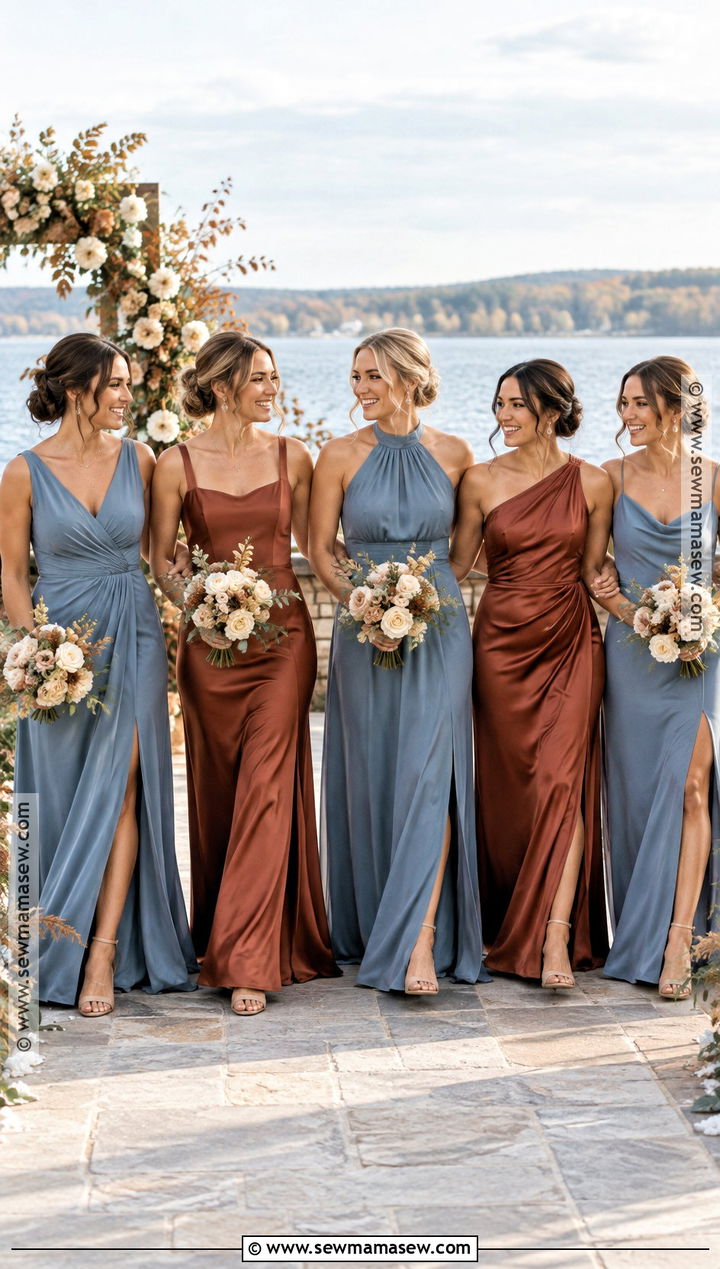 Dusty Blue And Rust Mismatched Bridesmaid Dresses - 20 fall mismatched bridesmaid dresses