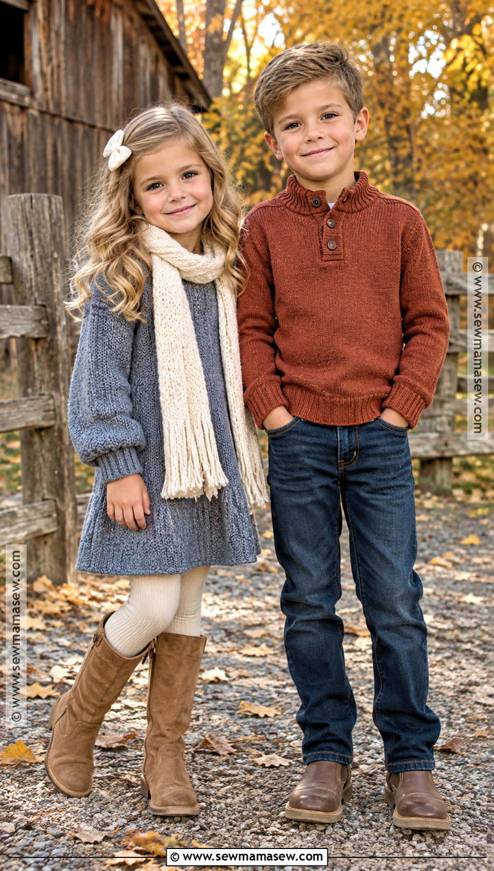 Dusty Blue And Rust Sibling Outfit - 15 Sibling Fall Photoshoot Outfits