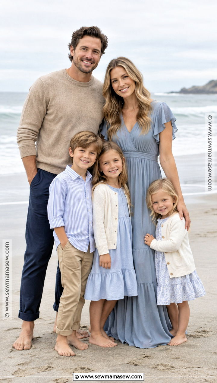 Dusty Blue And Tan Fall Beach Family Outfit - 20 fall family beach pictures outfits