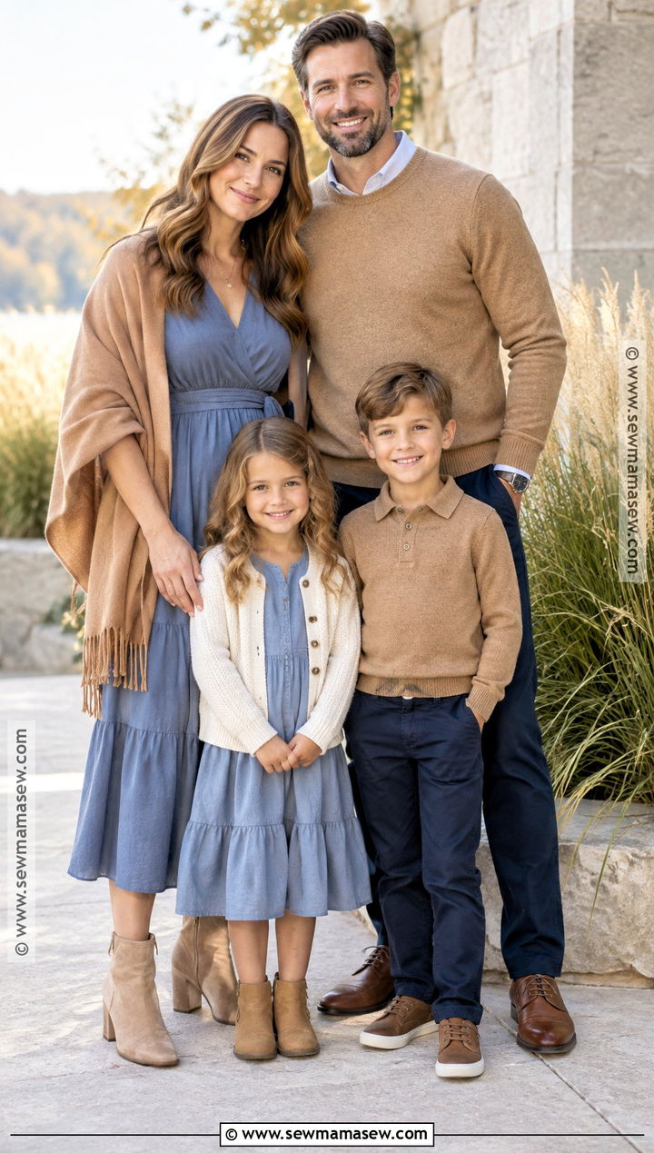 Dusty Blue And Tan Fall Family Portrait Outfit - 20 fall portrait outfits for family