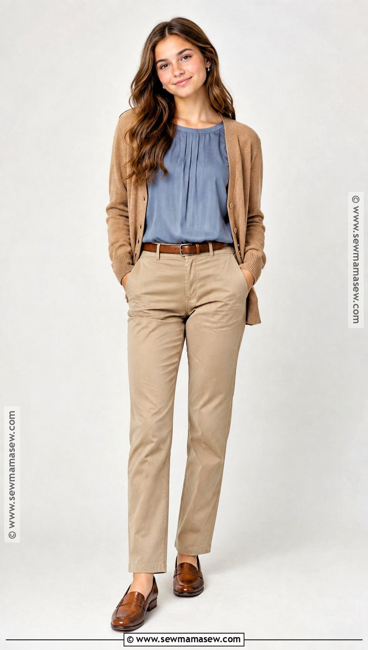 Dusty Blue Blouse And Khaki Pants Fall Picture Day Outfit - 20 fall picture day outfits