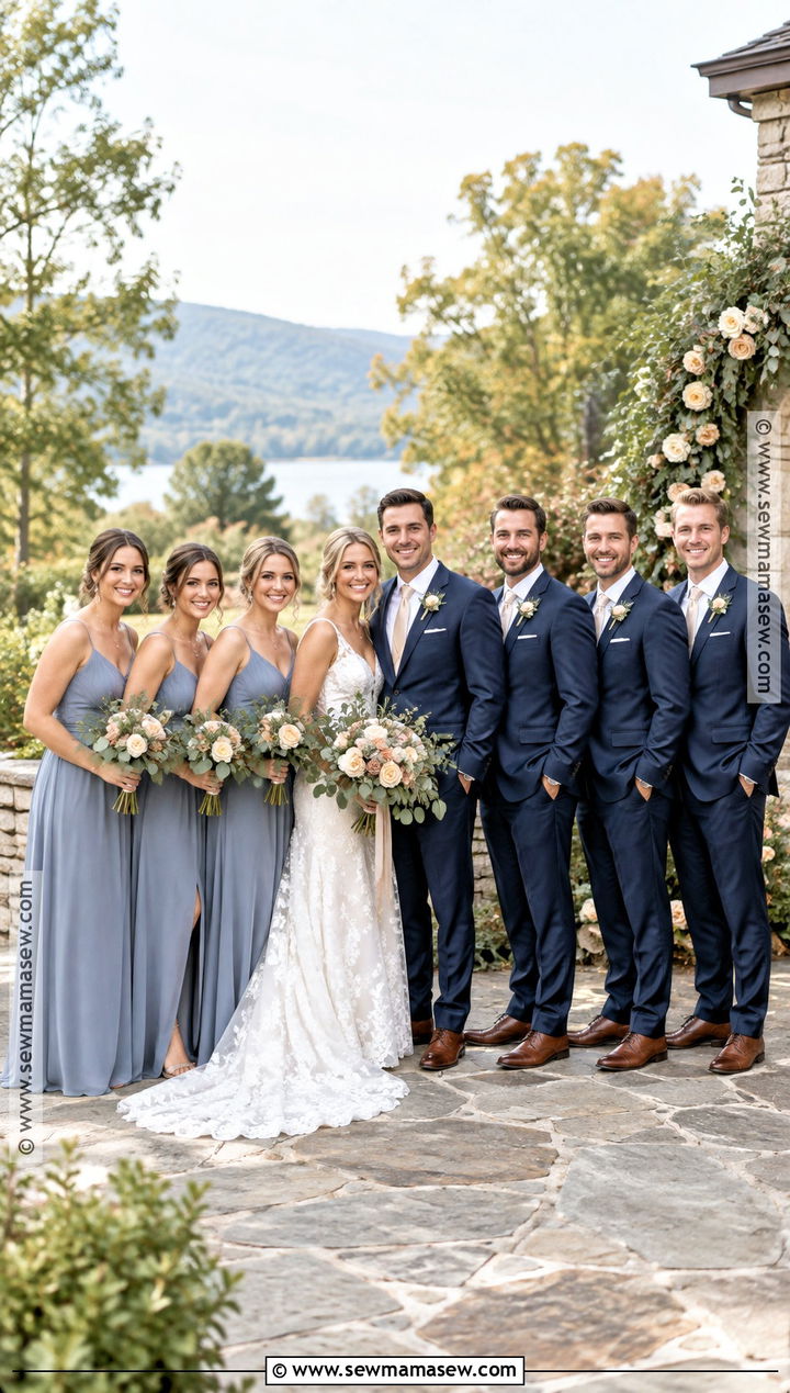 Dusty Blue Bridesmaid Dresses With Navy Groomsmen Suits - 15 fall wedding bridesmaid dresses and groomsmen