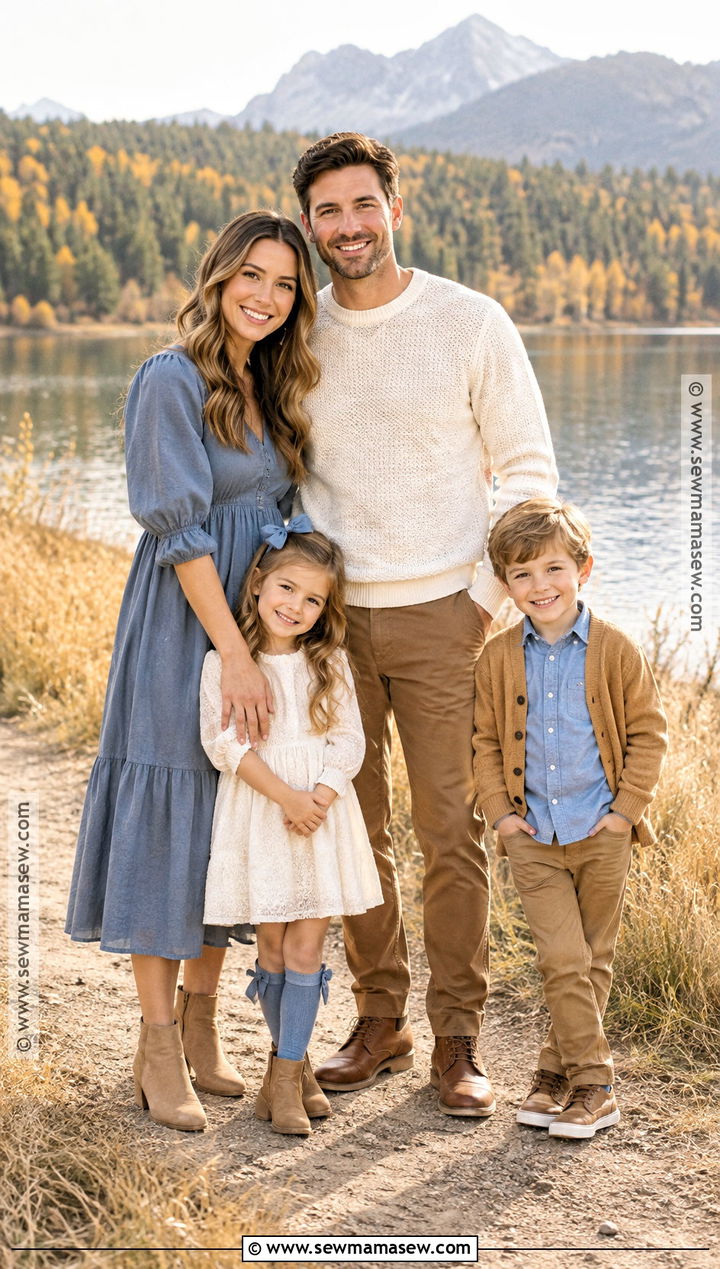 Dusty Blue Camel And Ivory October Family Photo Outfits - 15 october family photos outfits colors