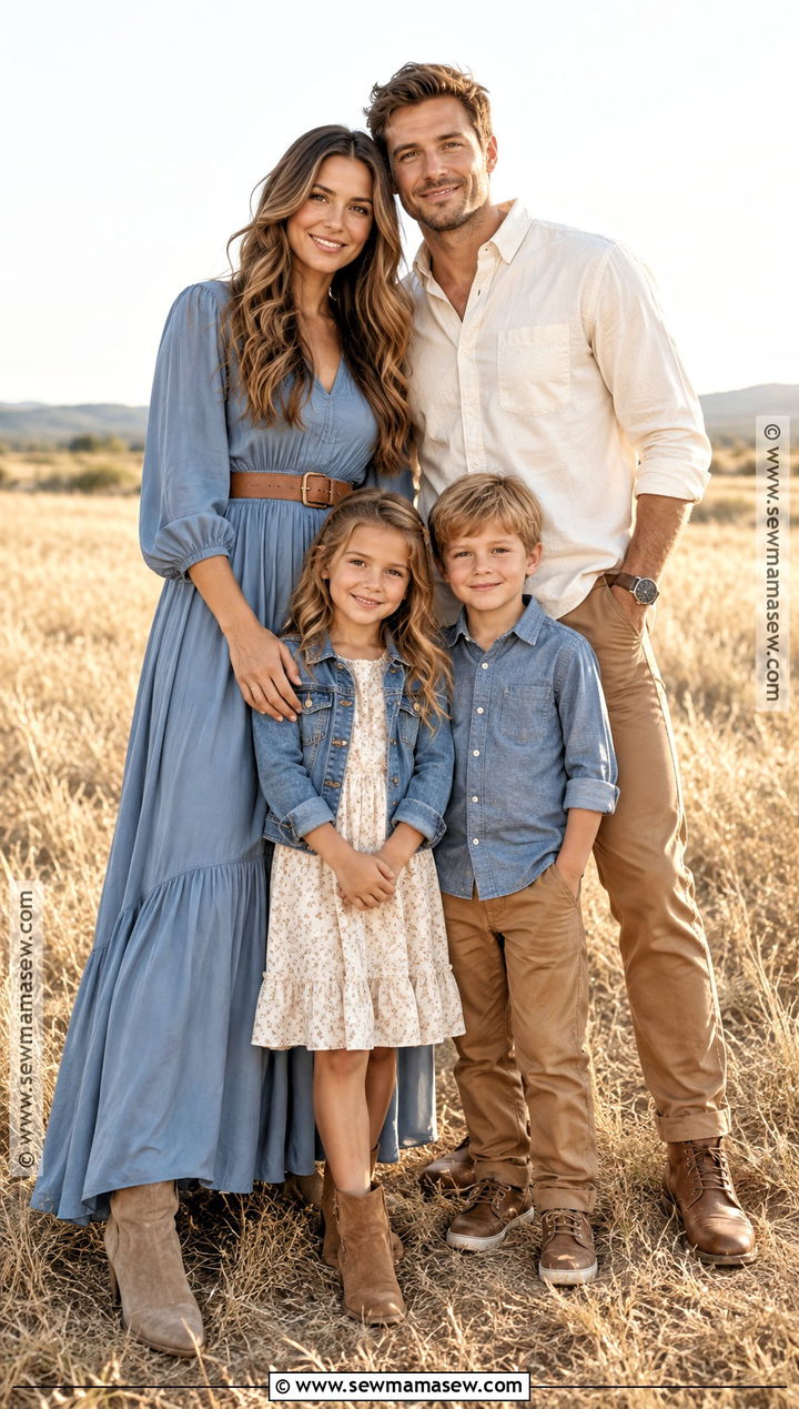 Dusty Blue Camel and Cream Fall Family Photo Outfits - 20 Fall Family Photo Outfits Color Combos