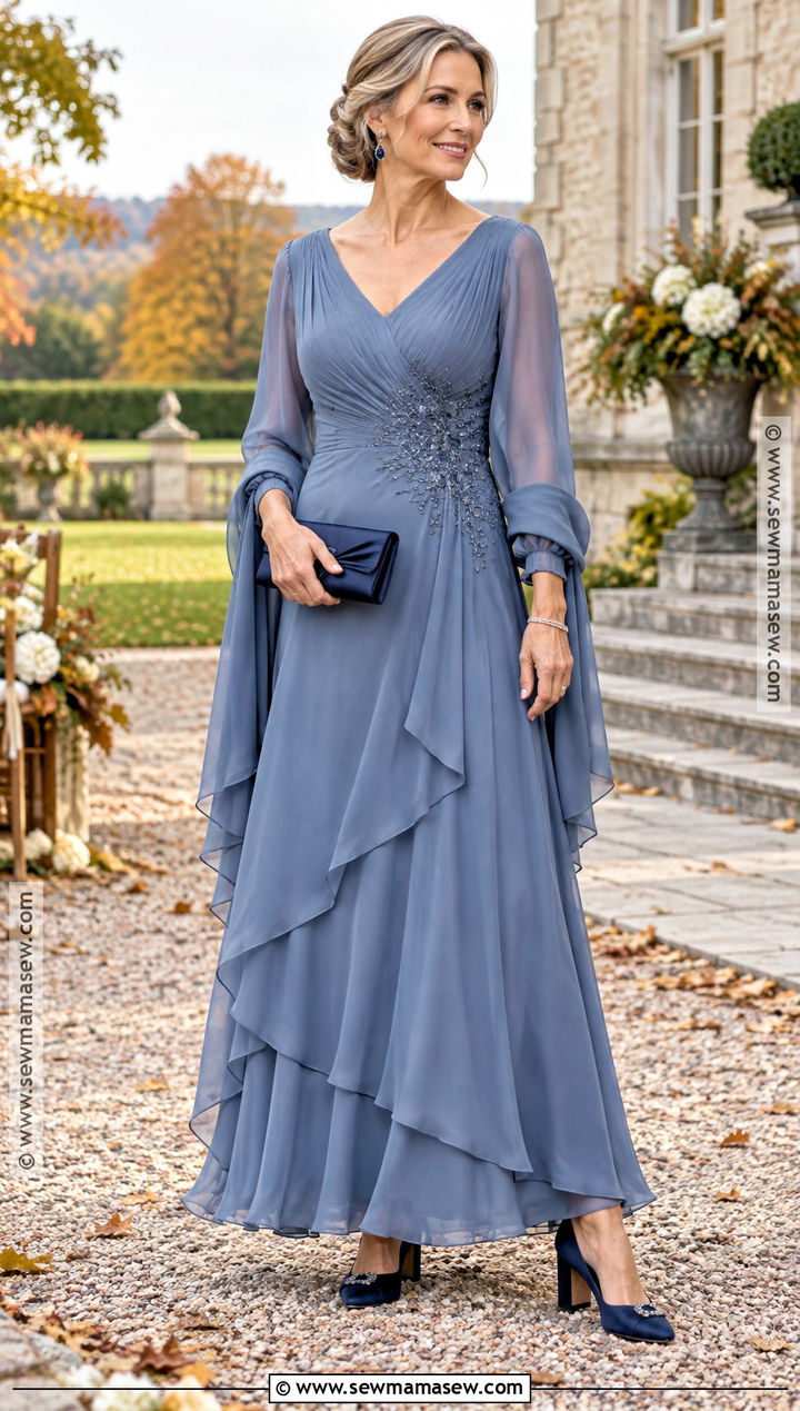 Dusty Blue Chiffon Mother Of The Bride Dress - 15 Fall Mother Of Bride Dresses
